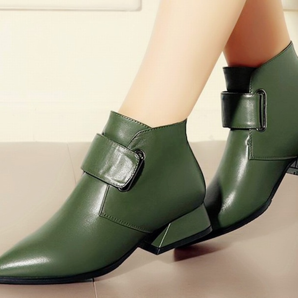 Women Dark Green Ankel Boots PU leather